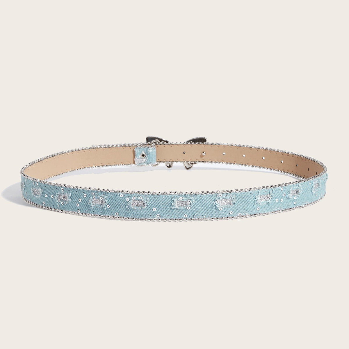 Denim Butterfly Buckle Beaded Statement Belt