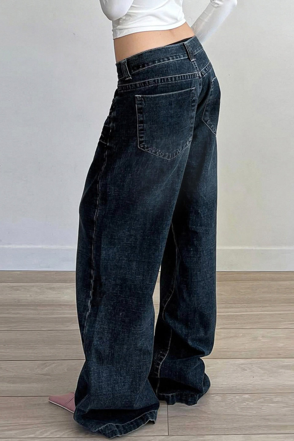 Deep Blue Straight Wide Leg Jeans