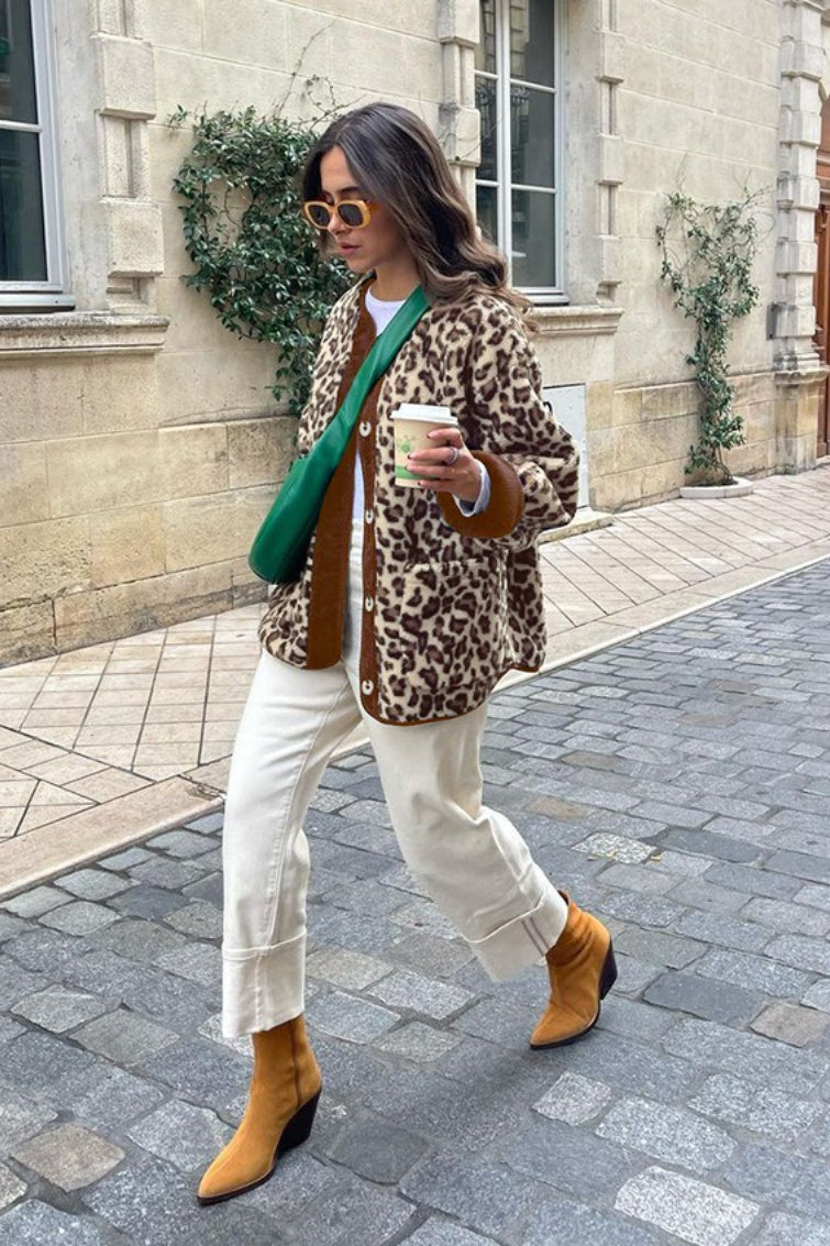 Street Style Leopard Print Sherpa Coat