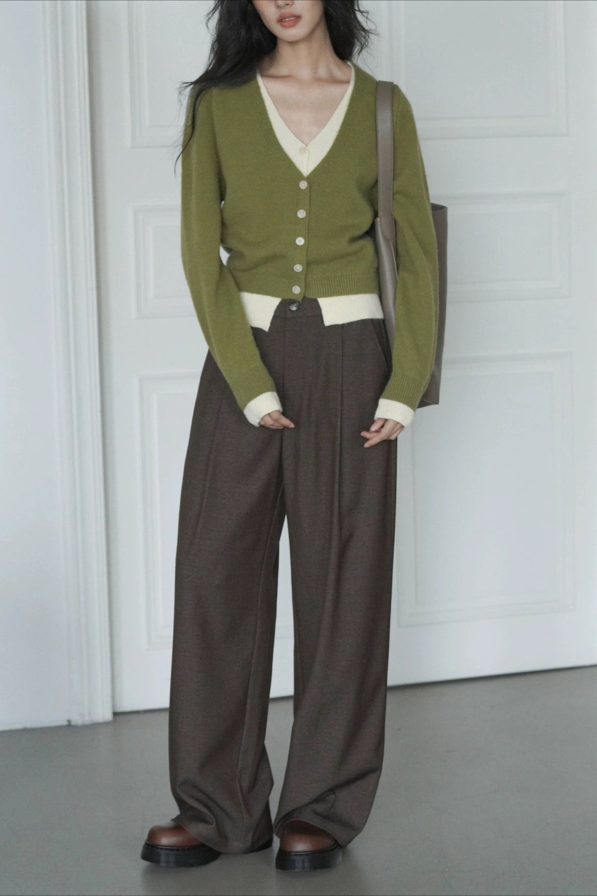 Layered Green Relaxed Cardigan