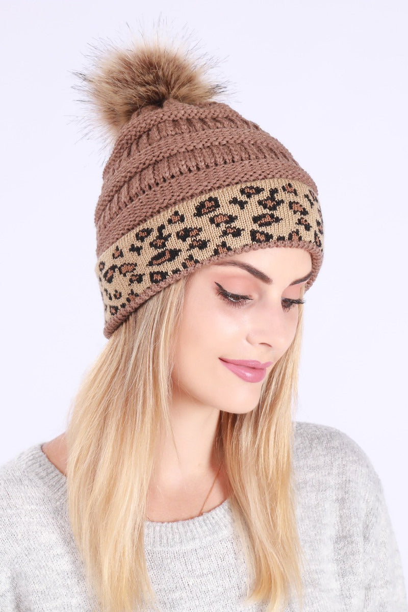 Leopard Print Slouchy Knit Beanie Hat