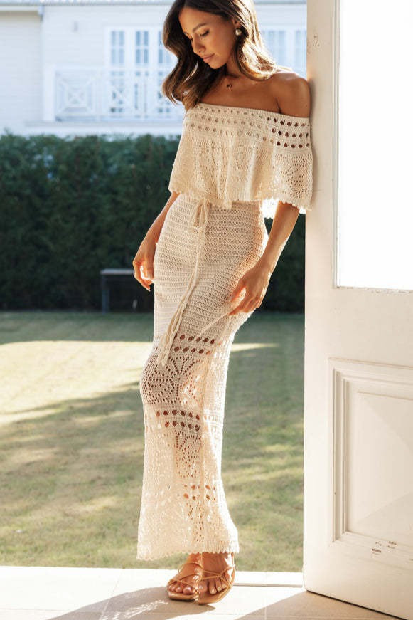 Hollow Tie Shawl Layered Vacation Dress