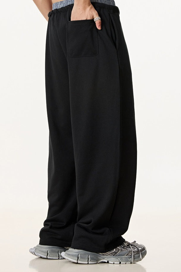 Patchwork Double Waist Wide Leg Athletic Pants