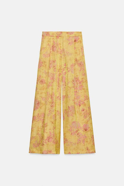 New Chinese Frog‑Button Floral Print Satin Two‑Piece Set