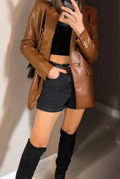 Minimalist Faux Leather Blazer
