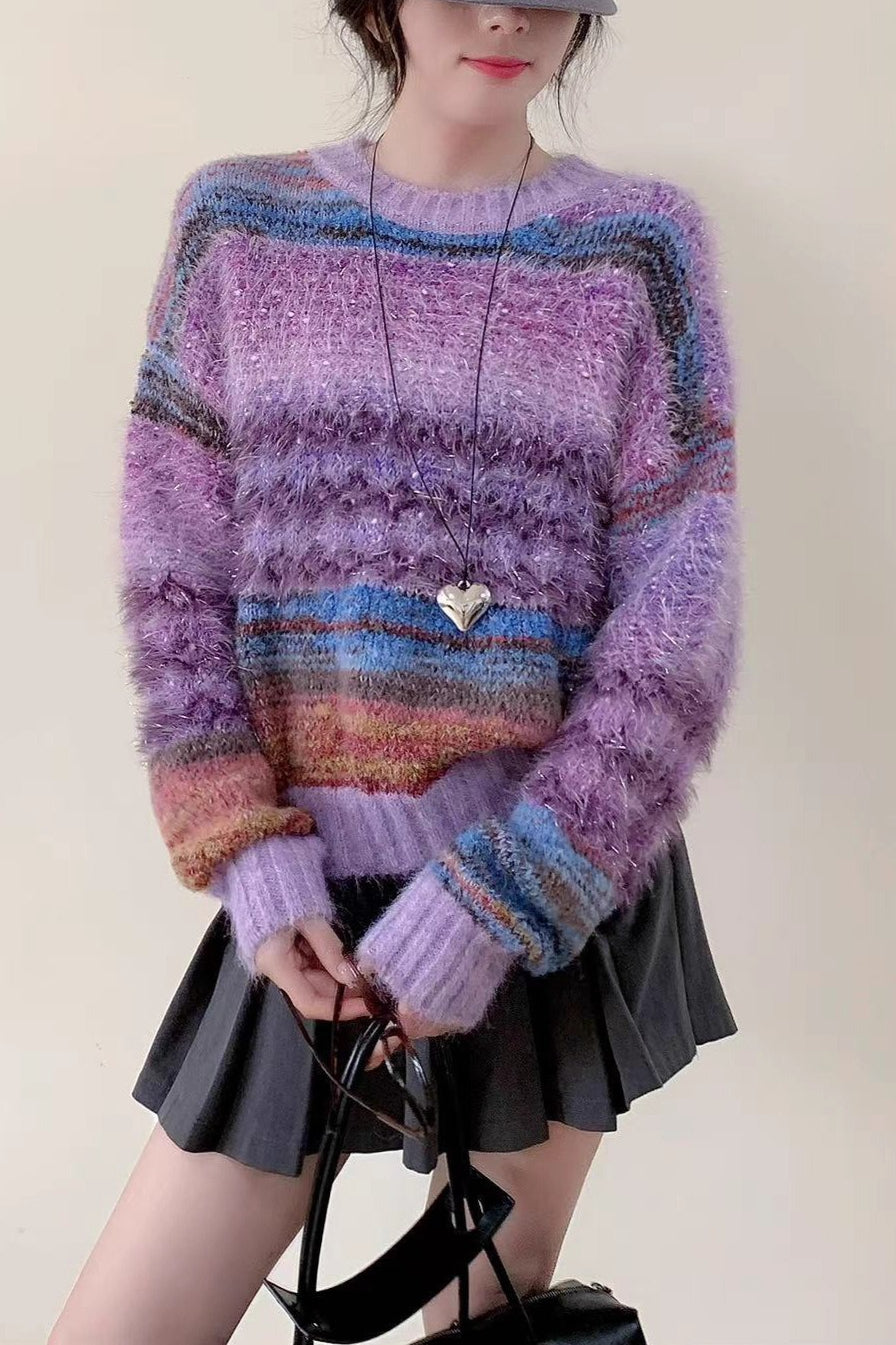 Gradient Color Long Sleeve Knit Sweater