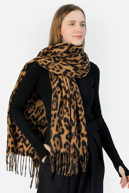 Cozy Leopard Print Faux Wool Scarf
