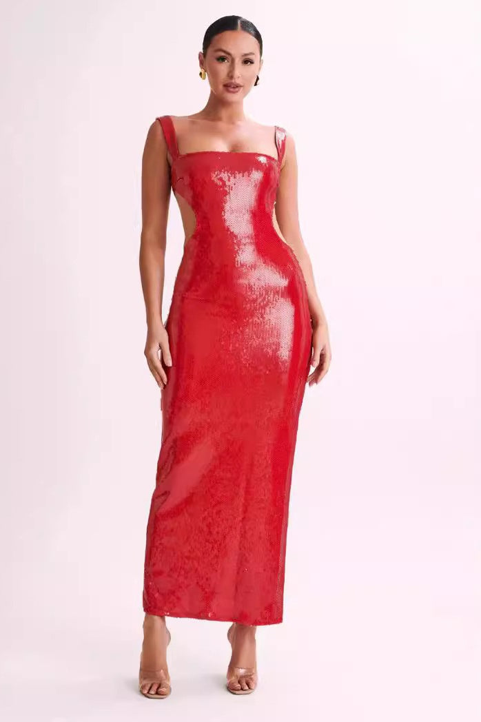 Backless Slim Spaghetti Strap Sequin Dress