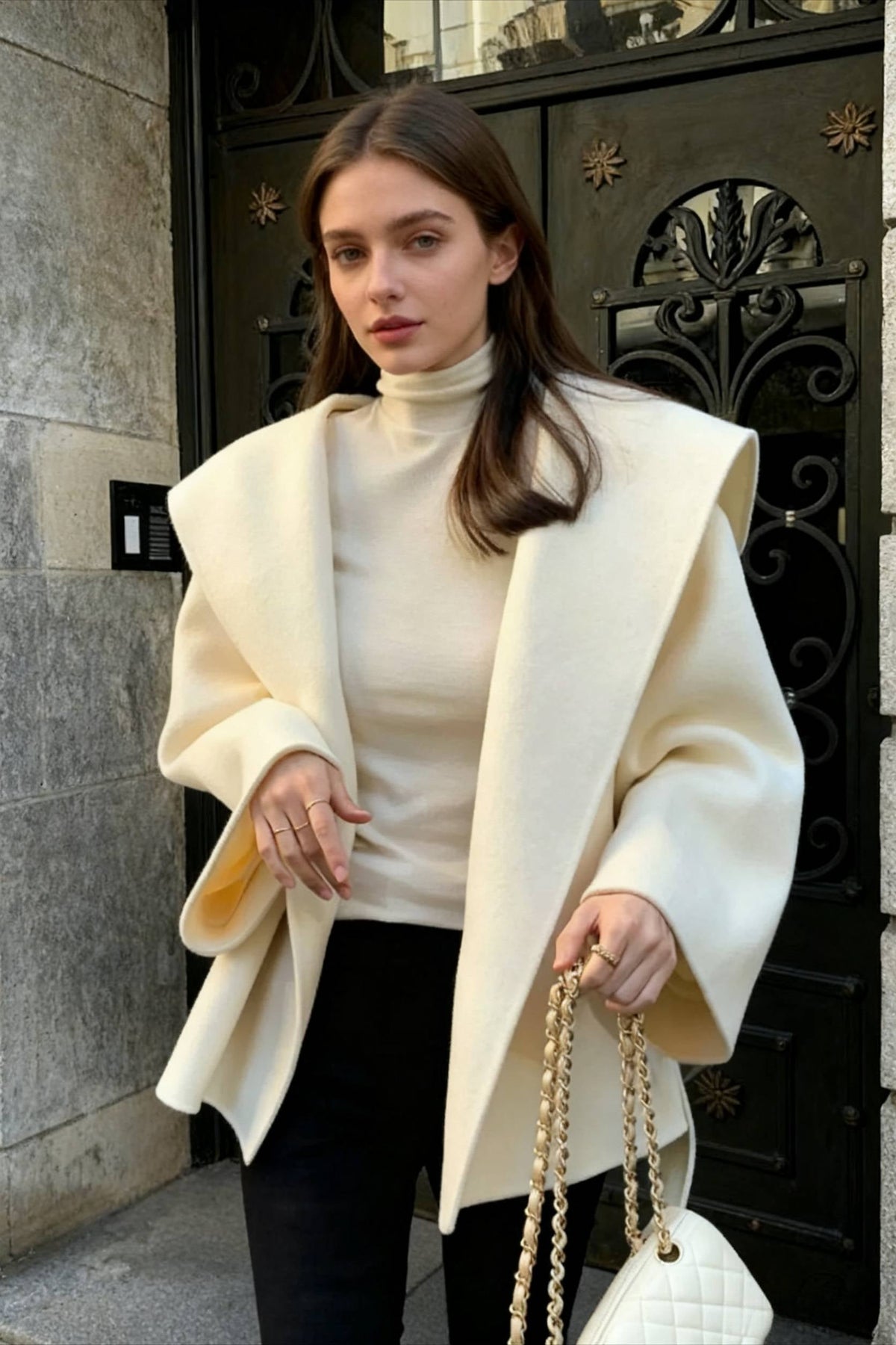 Chic Brown Woolen Hooded Overcoat