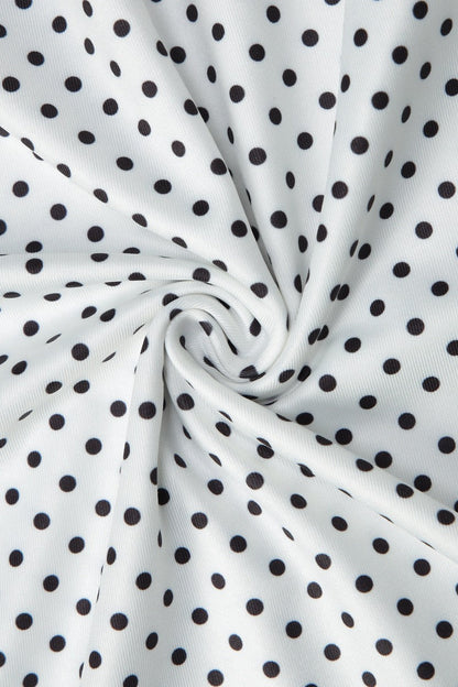Retro Polka Dot Patchwork Halter Ruched Maxi Dress