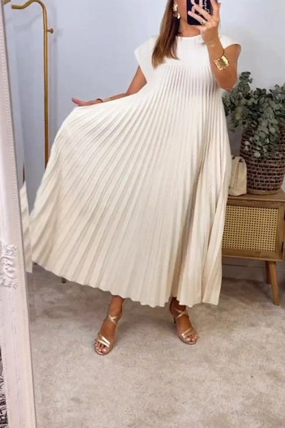 Sleeveless Pleated Simple Solid Color Dress