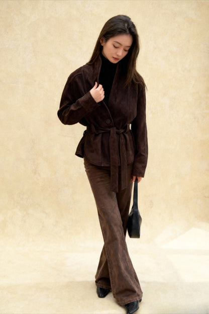 Chic Suede Long Sleeve Jacket Coat