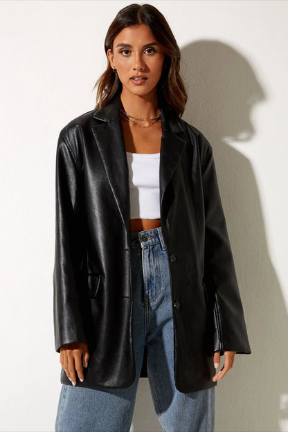 Single-Breasted PU Blazer