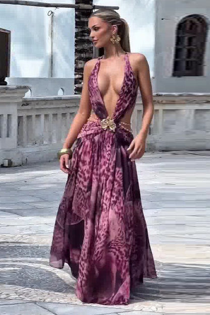 Halter Backless Split Maxi Boho Dress