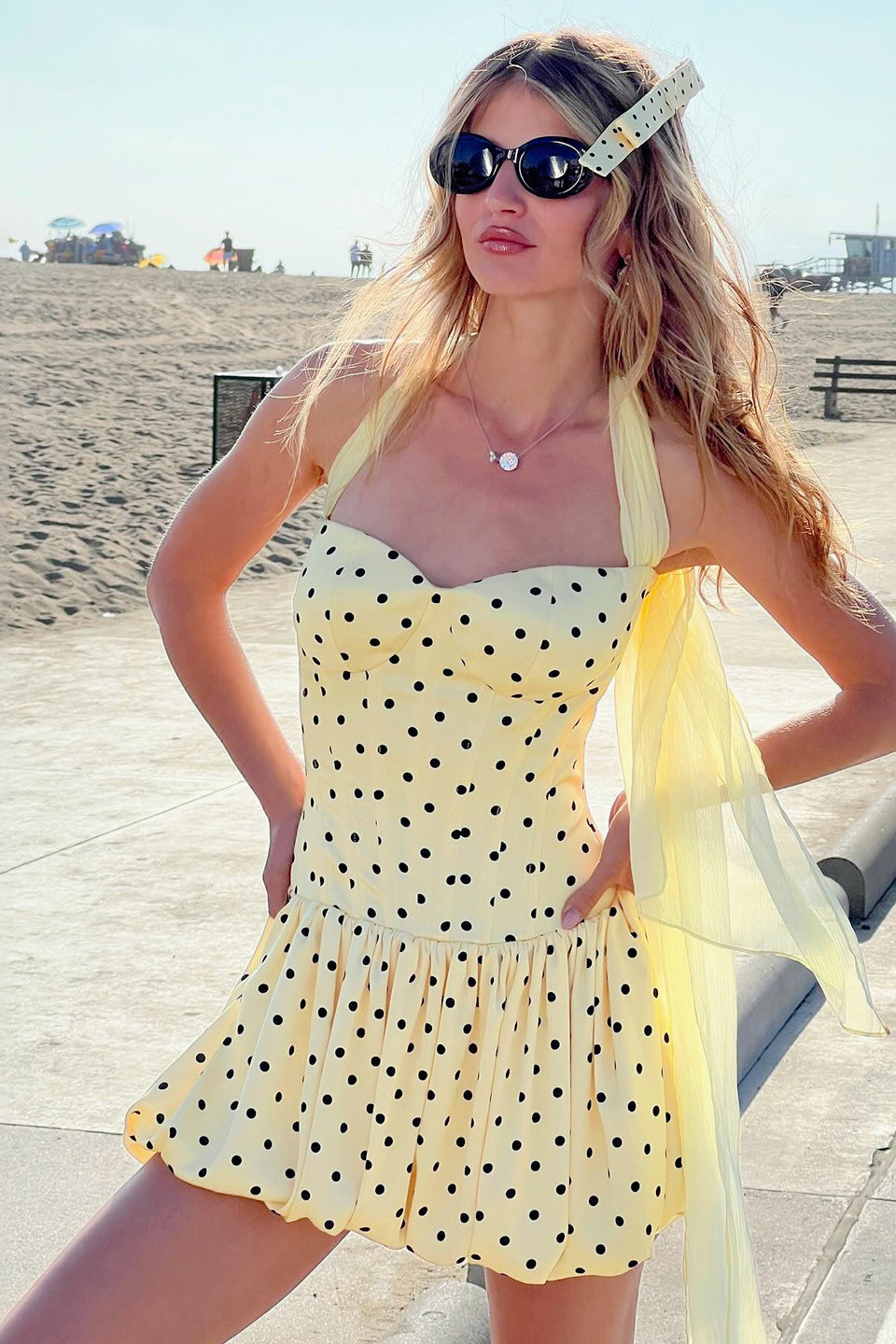 Polka Dot Halter Tie Peplum Birthday Dress