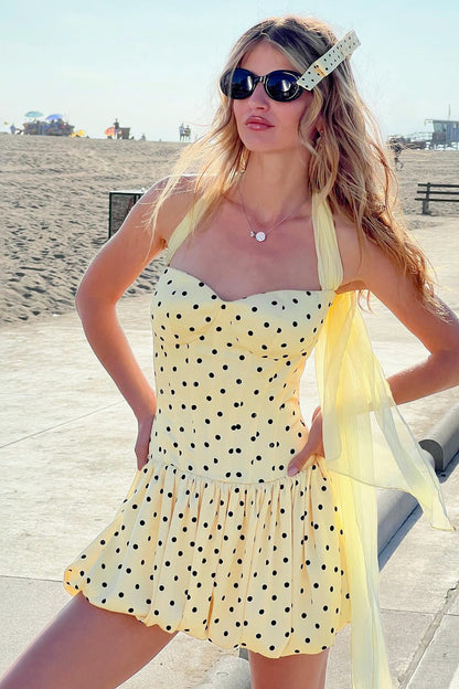 Polka Dot Halter Tie Peplum Birthday Dress