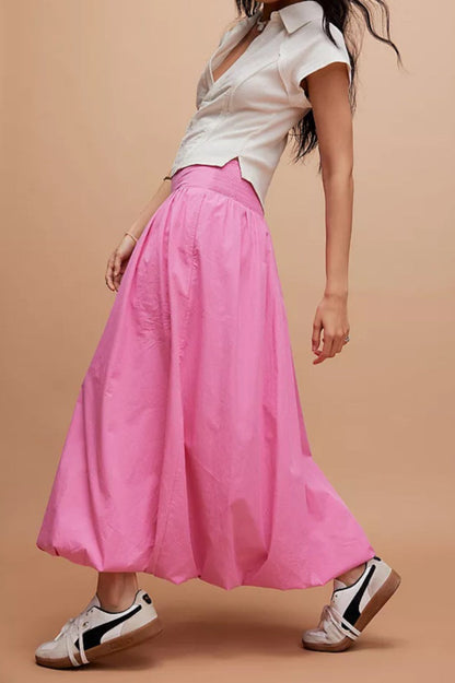 Pocket Smocked Elastic Waist Lantern Skirt