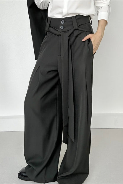 Ruched Ribbon Minimalist Chic Pants