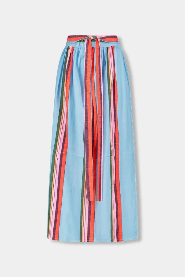 Stylish Striped Print V-neck Cropped Top and Elastic Waist Casual Maxi Skirt Set