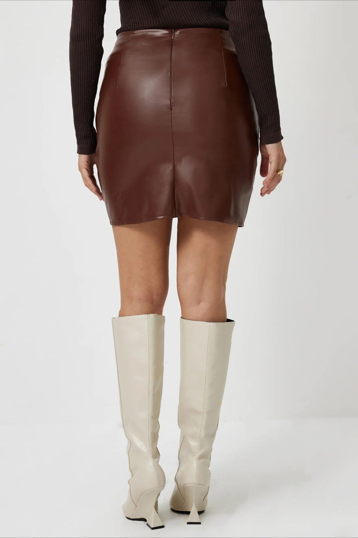 PU Leather A-Line Bodycon Mini Skirt
