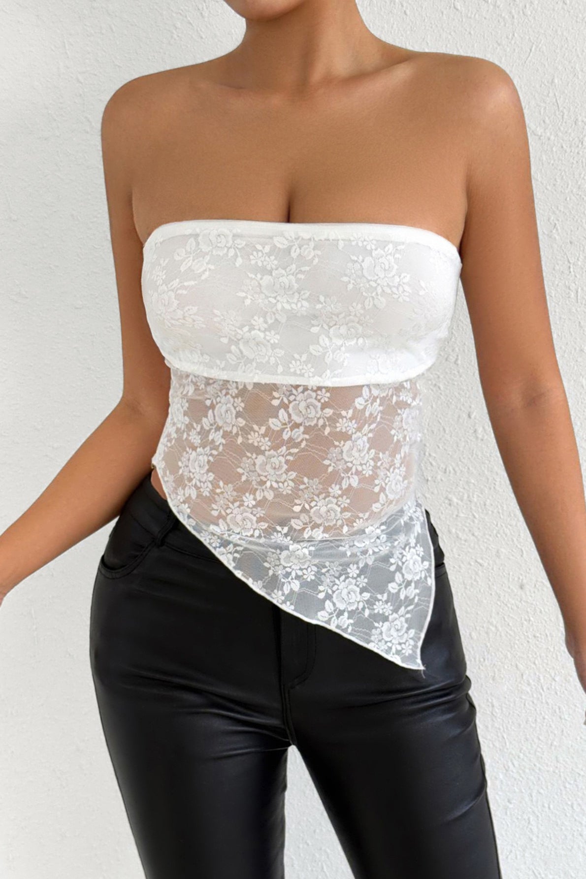 Off Shoulder Lace Trim Ruched Halter Top