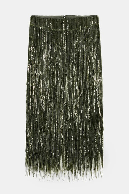 Stylish Sequined Tassel Elegant Midi Skirt
