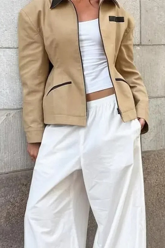 Waist Cinched Colorblock Jacket