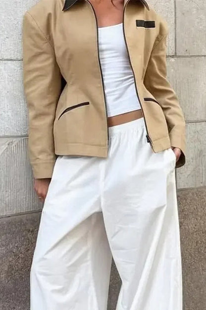 Waist Cinched Colorblock Jacket