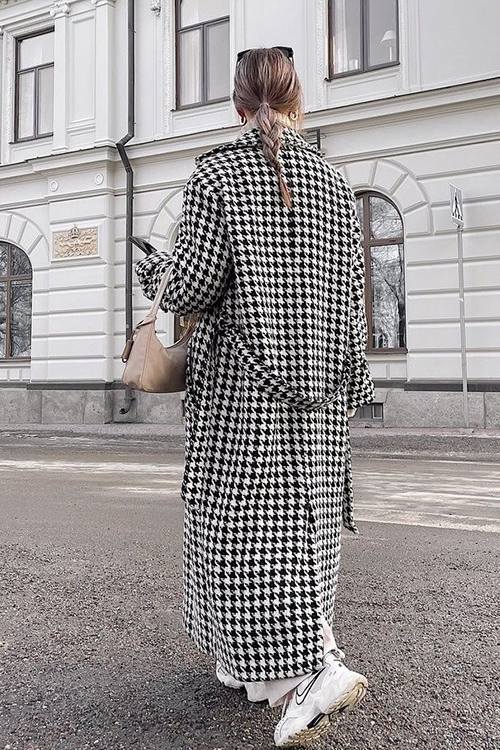 Houndstooth Long Chic Mature Overcoat