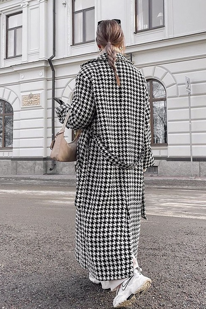 Houndstooth Long Chic Mature Overcoat
