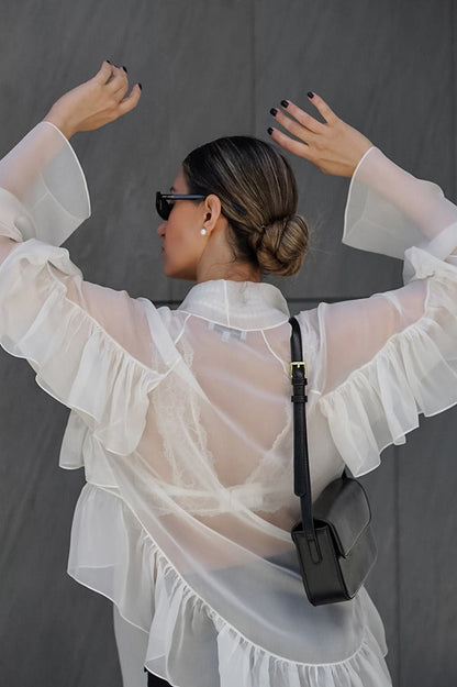 Ruffle Tie Neck Tencel Blouse