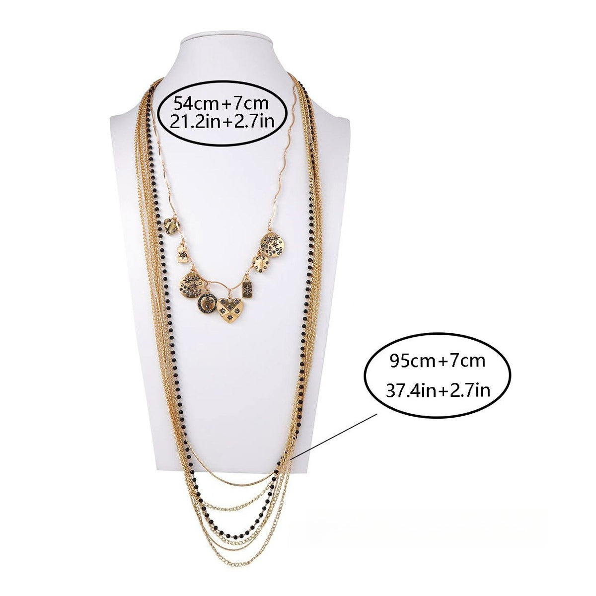 Layered Bead Chain Geometric Charm Statement Necklace