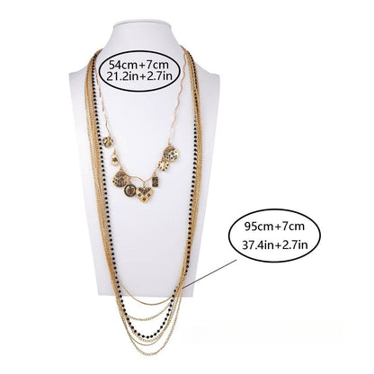 Layered Bead Chain Geometric Charm Statement Necklace