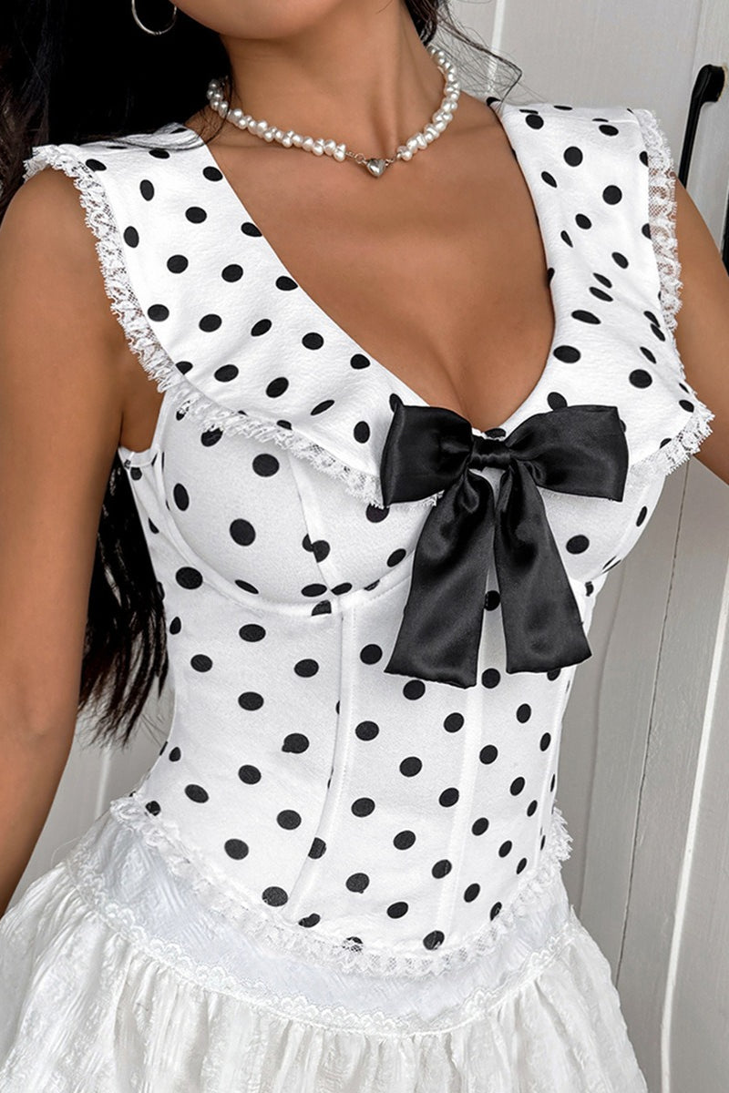 Polka Dot Halter Corset Bow Back Tank Top