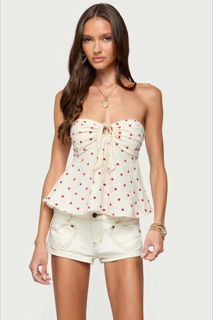 Polka Dot Strapless Tie Front Tube Top