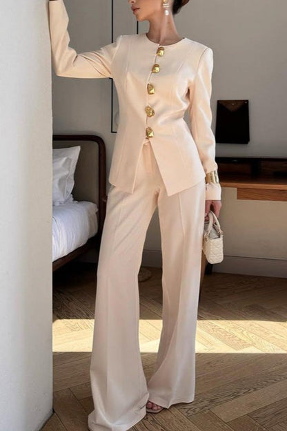 Relaxed White Two Piece Blazer Pants Set