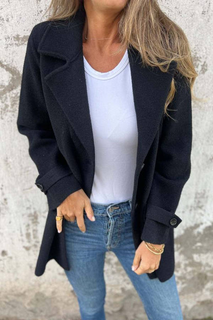 Lapel Cuff‑Button Short Woolen Coat