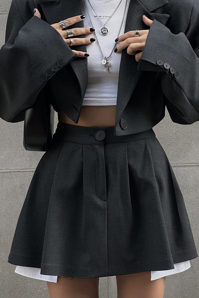 Mini Skirt with Lapel Blazer Two Piece Set