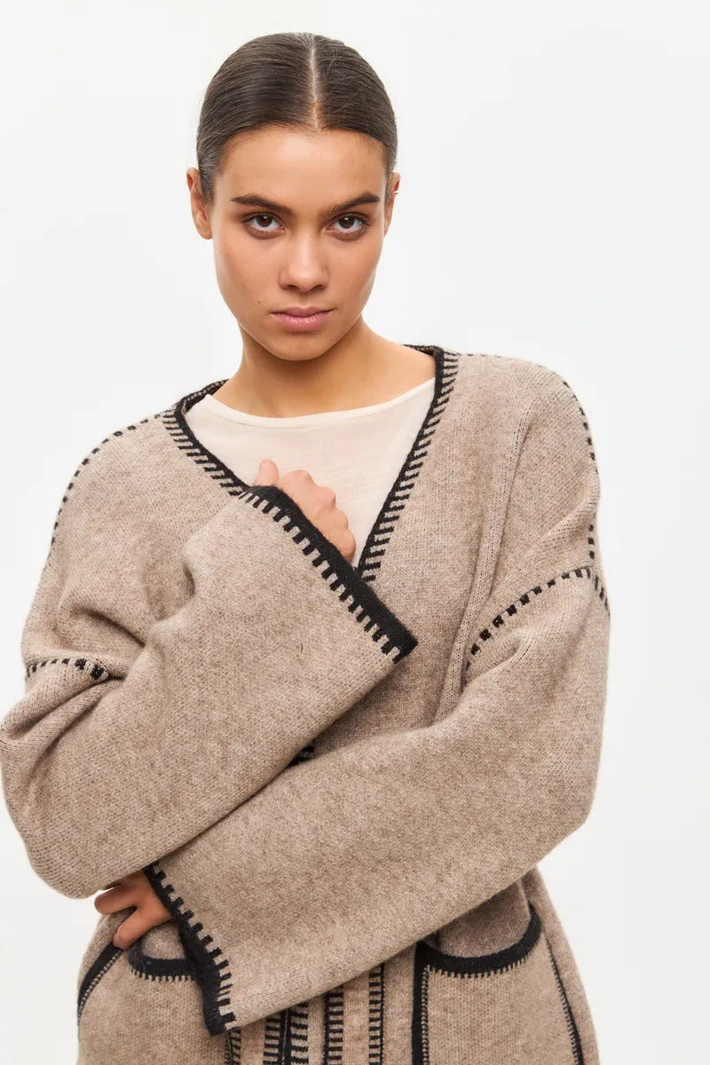 Tie Front Color Block Cardigan