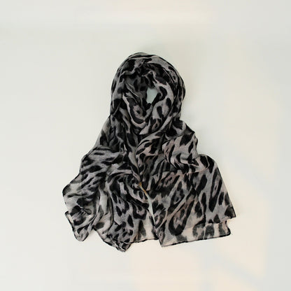 Leopard Pattern Thin Cotton Linen Touch Wrap Scarf