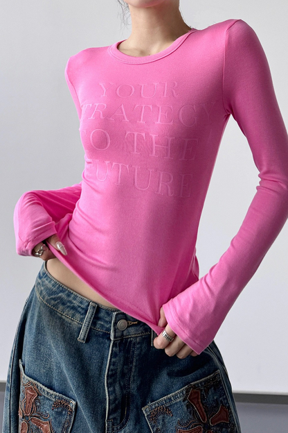 Letter Print Slim Short Long Sleeve Crop Top