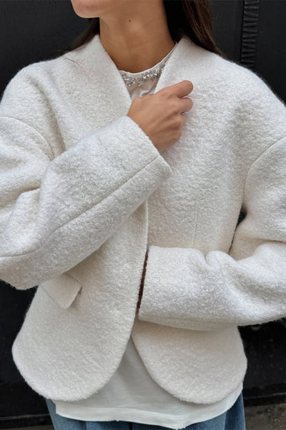 Single Breasted V-Neck Sherpa Coat
