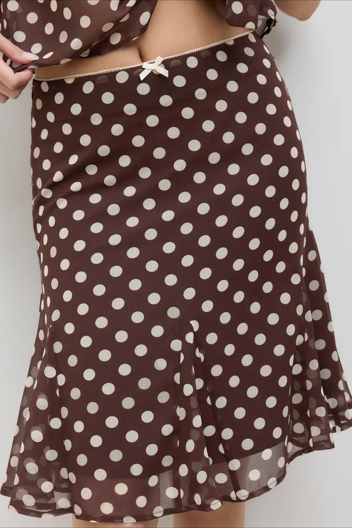 High Waist Polka Dot Chiffon Mermaid Midi Skirt