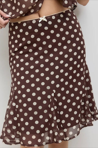 High Waist Polka Dot Chiffon Mermaid Midi Skirt