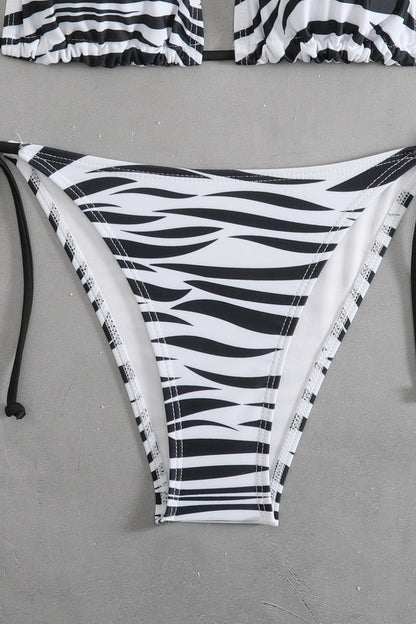 Halter Zebra Print Triangle Bikini Set
