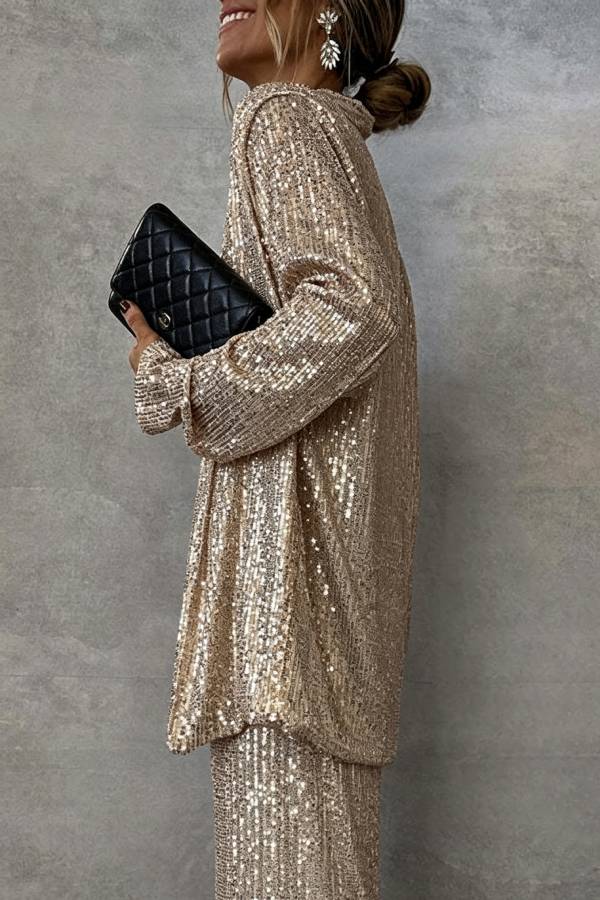 Party Scene Sequin Open Front Long Sleeve Drape Coat