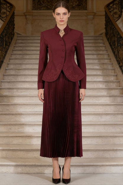 Elegant Two Piece Blazer Pleated Skirt Set