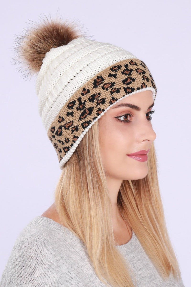 Leopard Print Slouchy Knit Beanie Hat