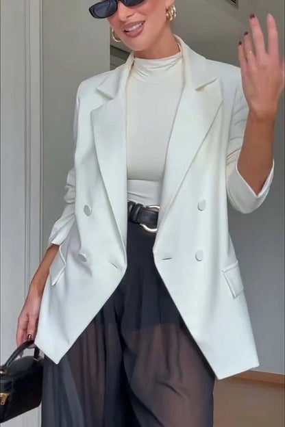 Autumn Avenue Double-breasted Long Sleeve Lapel Loose Blazer