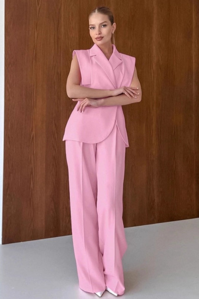 Pink Two Piece Vest Pants Set